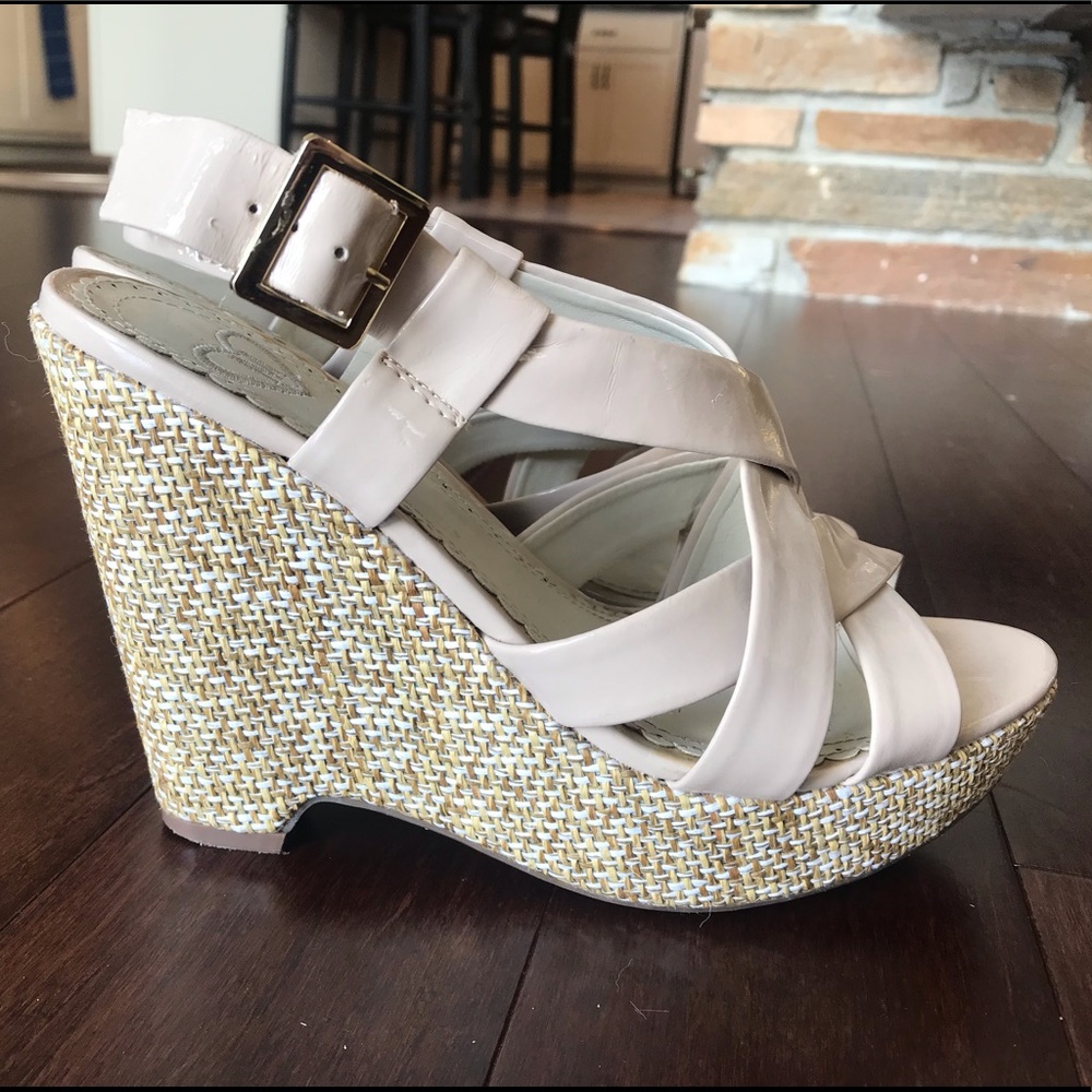 Light Pink Strappy Platform Wedge Sandals